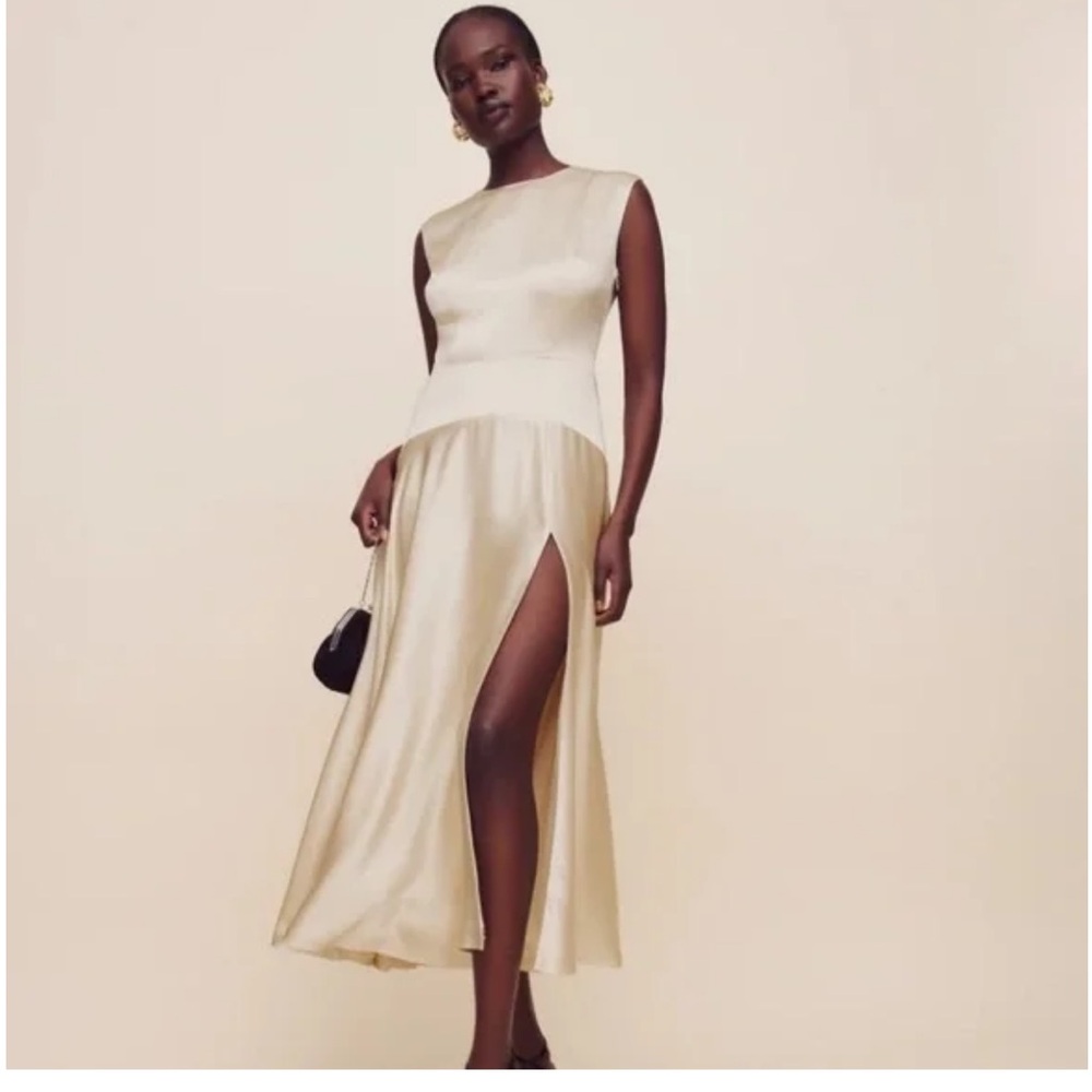 Reformation Evangeline Elegant Cream Satin Dress
